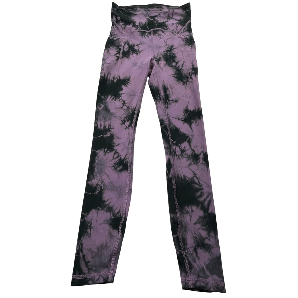 Lululemon Womens 4 Power Thru High-Rise Tight 25"‎ Pockets Tie Dye Purple *Flaw